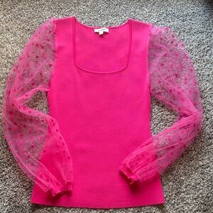 Elegant Pink Women's Top with Sheer Sleeves